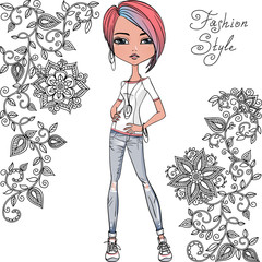 Vector fashion hipster girl