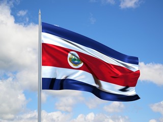 Costa Rica 3d flag floating in the wind in blue sky