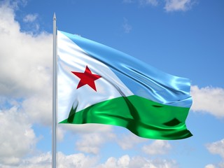 Djibouti 3d flag floating in the wind in blue sky