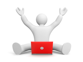 People are happy about something working at a laptop