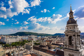 Fototapeta na wymiar Aerial view at Budapest from the top of St Stephen Basilica