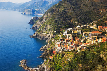 Fototapeta na wymiar Via dell Amore, The Way of Love, aerial view. Cinque Terre, Ligu