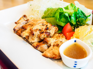 Japanese lunch set, grilled chicken with salad