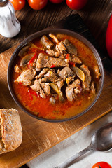 Goulash soup with paprika.