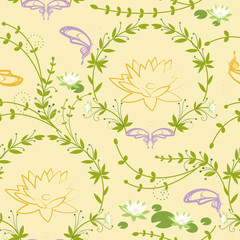 Fototapeta premium seamless lotus flower and butterfly texture