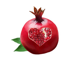Red pomegranate with carved heart - 80993019