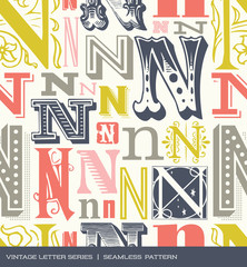 Seamless vintage pattern letter N in retro colors