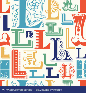 Seamless Vintage Pattern Letter L In Retro Colors