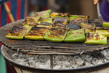 Thai style grill in banana leaf