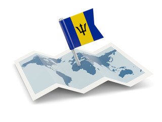 Map with flag of barbados