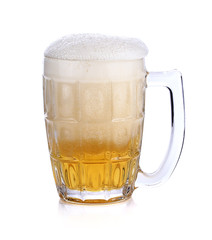 Glass mug with beer isolated on white background
