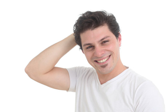 portrait of a happy man on a white background