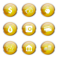 Financial Banking Yellow Vector Button Icon Design Set