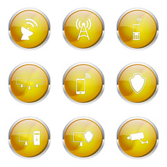Telecom Communication Yellow Vector Button Icon Design Set