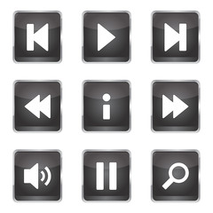 Multimedia Controller Square Vector Black Button Icon Design Set