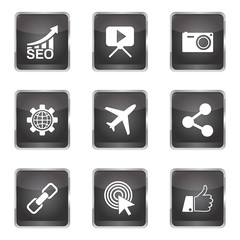 SEO Internet Sign Square Vector Black Icon Design Set 1