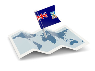 Map with flag of falkland islands