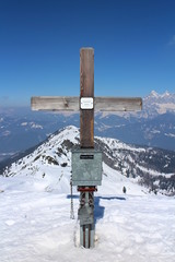 Crucifix with peak box on the top of Rippetegg, Austria