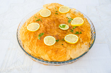 Fresh baked Moroccan Pastilla or pastela