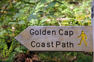 Signpost for Golden Cap on Dorset coastal path