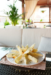Deep fried eggplant in tempura coating