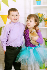 Young couple with rabbit