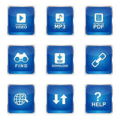 Multimedia Web Internet Square Vector Blue Icon Design Set