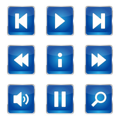 Multimedia Controller Square Vector Blue Icon Design Set