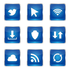 Web Internet Social Square Vector Blue Icon Design Set