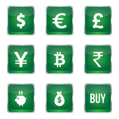 Currency Sign Square Vector Green Icon Design Set