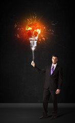Businessman with an explosion bulb