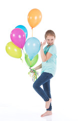Fototapeta na wymiar happy girl with colorful balloons 