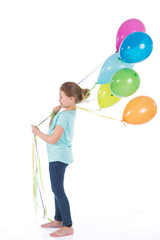 happy girl with colorful balloons 