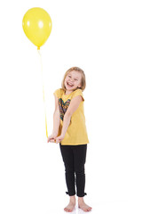 happy girl with colorful balloons