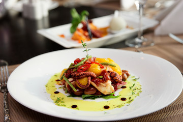 Seafood appetizer on table