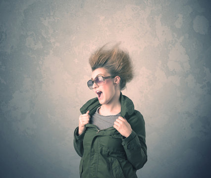 Extreme hair style young woman portrait