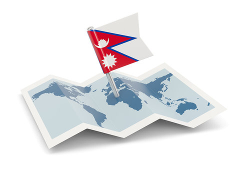 Map with flag of nepal