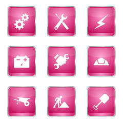 Construction Tools Square Vector Pink Icon Design Set