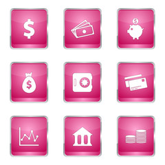 Financial Banking Square Vector Pink Icon Design Set