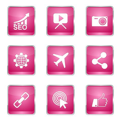 SEO Internet Sign Square Vector Pink Icon Design Set 1