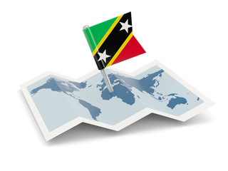 Map with flag of saint kitts and nevis