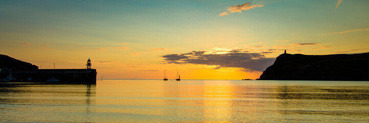 Obraz premium Panorama of Port Erin Bay, Isle of Man, sunset