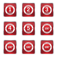 Warranty Guarantee Seal Square Vector Red Icon Design Set