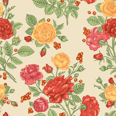 Seamless pattern wit roses.