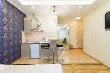 Obraz premium Modern Studio Apartment. Kitchen and living room