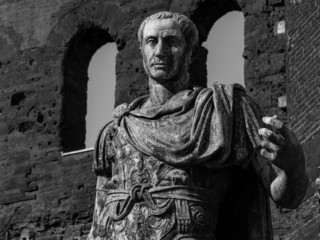 Julius Caesar statue, the Palatine Gate, Turin, Italy - obrazy, fototapety, plakaty