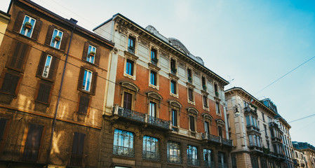 Milan, Italy. Street view with old beautiful apartment buildings - 81007232