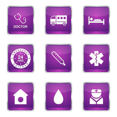 Hospital Health Square Vector Violet Icon Design Set 2