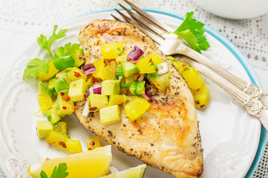 Grilled Chicken Breast With Fresh Mango Salsa,