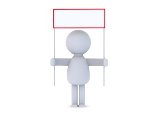 3D character holding a blank board